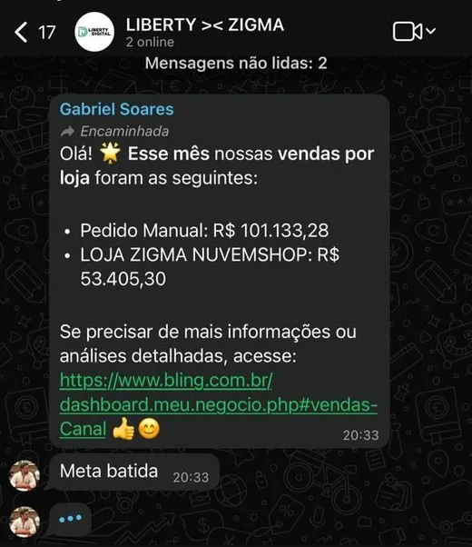 Cliente informa meta do mês batida